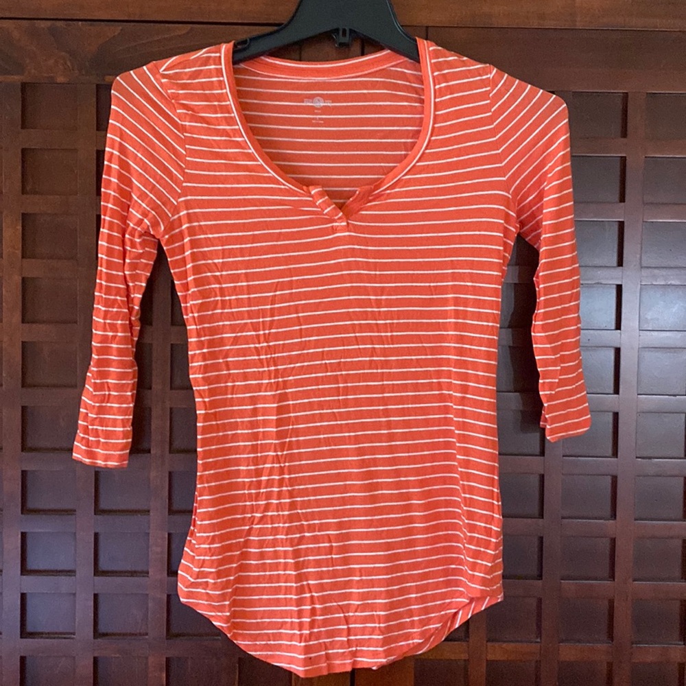 SO Orange and cream stripped shirt with 3/4 length sleeves